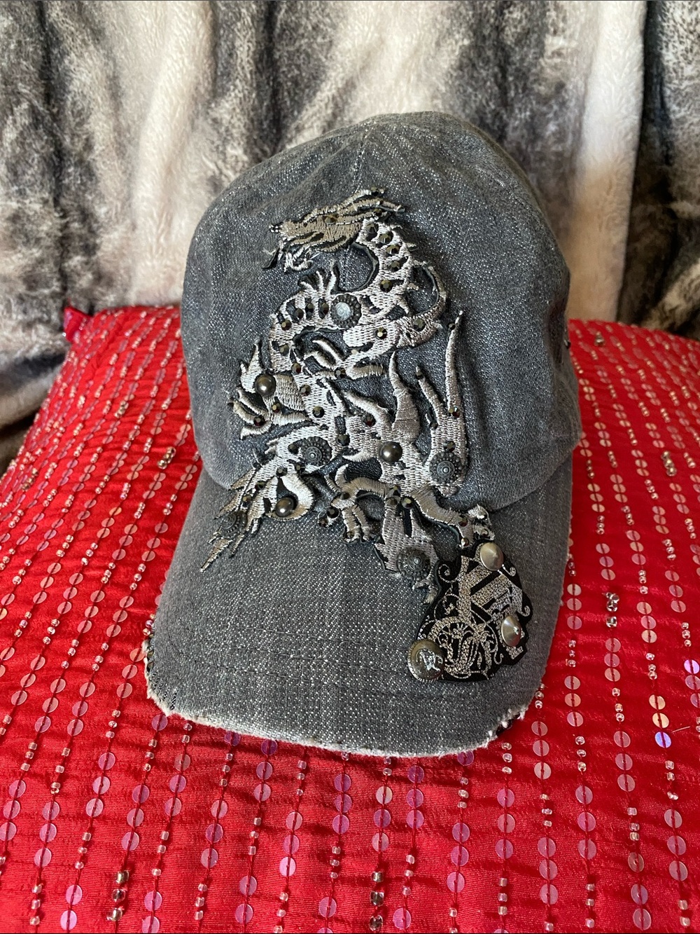 Handmade Cotton Crystal Embellished Embroidery Baseball Cap Rare
